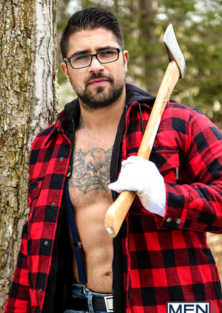 Hunky men put down their axes and go indoors for oral and anal sex